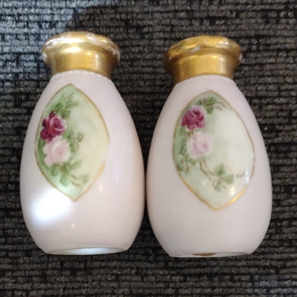 Vintage Floral Ceramic Shakers with Gold Trim